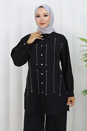 Taş Detaylı Takım Siyah 19266