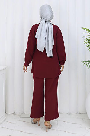 Taş Detaylı Takım Bordo 19266