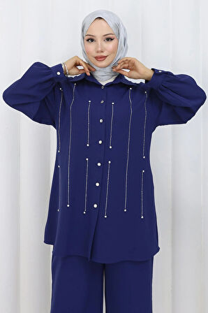 Taş Detaylı Takım İndigo 19266