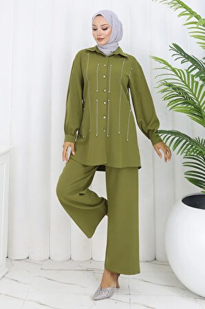 Taş Detaylı Takım Haki 19266