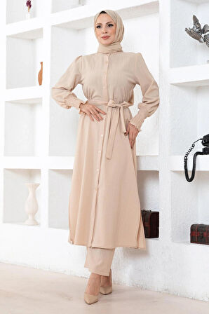 Yırtmaç Detaylı Takım Bej MSW19233-4