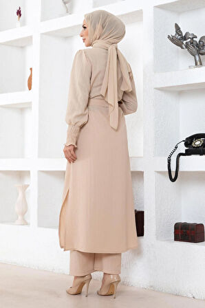 Yırtmaç Detaylı Takım Bej MSW19233-4