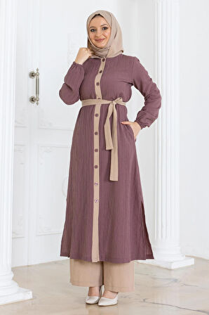 Kapşonlu Düğmeli Takım Gül Kurusu MSW19238-1