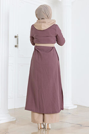 Kapşonlu Düğmeli Takım Gül Kurusu MSW19238-1