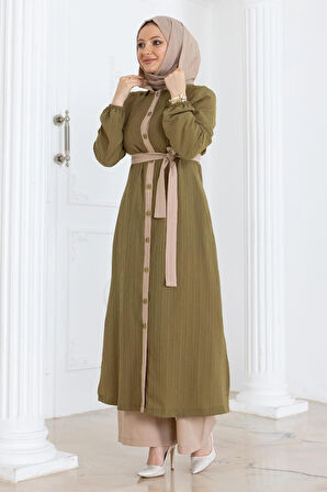 Kapşonlu Düğmeli Takım Haki MSW19238-2