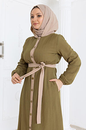 Kapşonlu Düğmeli Takım Haki MSW19238-2