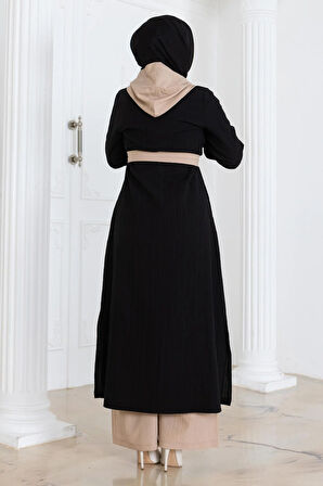 Kapşonlu Düğmeli Takım Siyah MSW19238-4