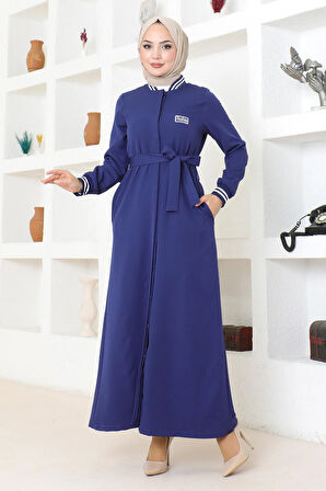 Gizli Düğmeli Ribanalı Ferace İndigo MSW19214-2