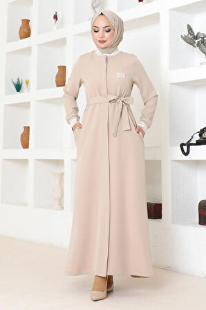 Gizli Düğmeli Ribanalı Ferace Bej MSW19214-3