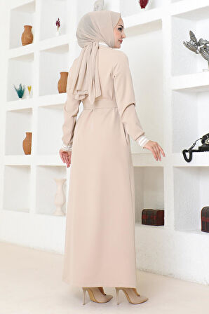 Gizli Düğmeli Ribanalı Ferace Bej MSW19214-3