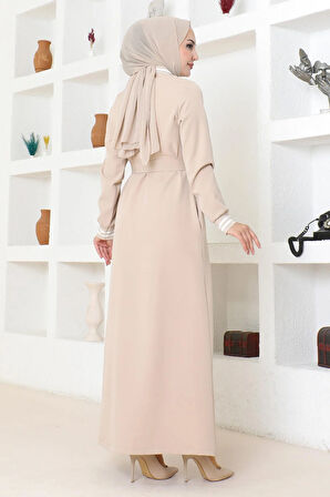 Gizli Düğmeli Ribanalı Ferace Bej MSW19214-3