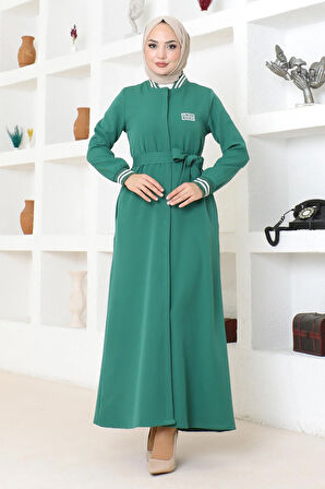 Gizli Düğmeli Ribanalı Ferace Zümrüt MSW19214-4