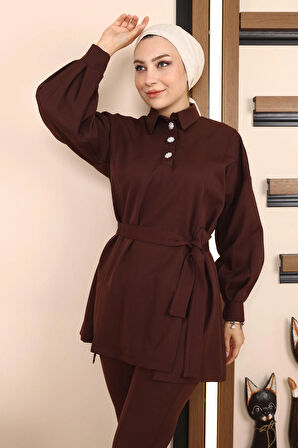 Yırtmaçlı Takım Kahverengi MSW19129-5