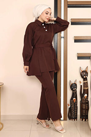 Yırtmaçlı Takım Kahverengi MSW19129-5