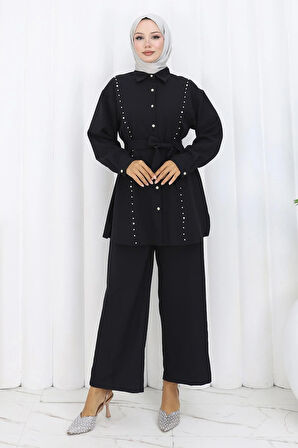 İncili Kuşaklı İkili Takım Siyah 19265