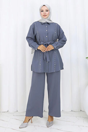 İncili Kuşaklı İkili Takım Gri 19265