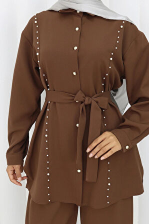 İncili Kuşaklı İkili Takım Kahverengi 19265