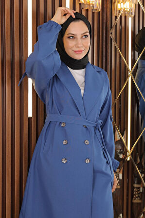 Düğme Detaylı Trençkot İndigo MSW19147-1