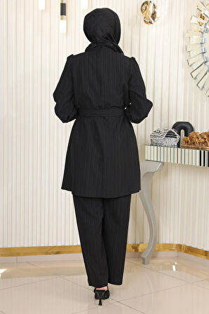 Taş Detaylı Kemerli Takım Siyah MSW19104-1