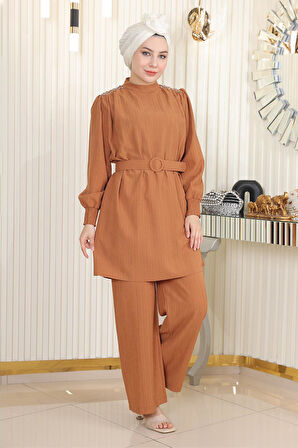 Taş Detaylı Kemerli Takım Taba MSW19104-4