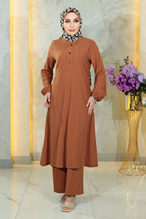 Düğmeli Tesettür Takım Taba MSW10358-5