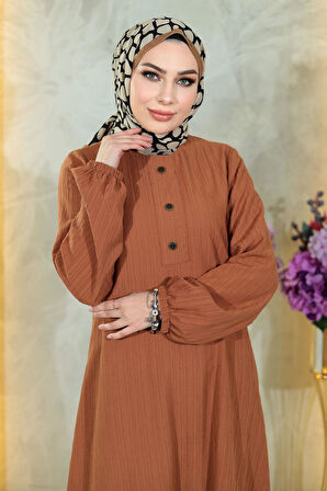 Düğmeli Tesettür Takım Taba MSW10358-5