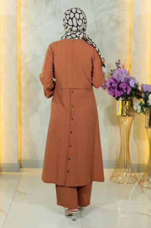 Düğmeli Tesettür Takım Taba MSW10358-5