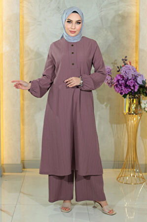 Düğmeli Tesettür Takım Lila MSW10358-6