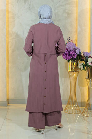Düğmeli Tesettür Takım Lila MSW10358-6