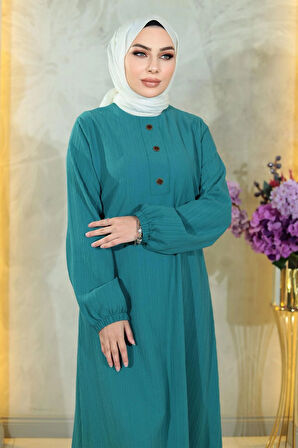 Düğmeli Tesettür Takım Turkuaz MSW10358-7