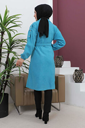 Düğme Detaylı Kaşe Kaban Mavi MSW19247-1