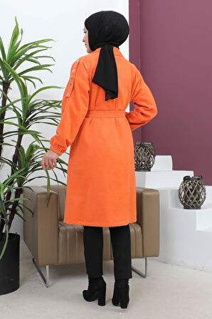 Düğme Detaylı Kaşe Kaban Turuncu MSW19247-2