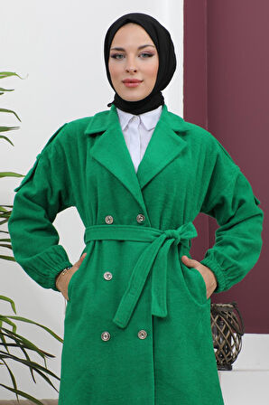 Düğme Detaylı Kaşe Kaban Zümrüt MSW19247-3