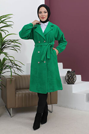 Düğme Detaylı Kaşe Kaban Zümrüt MSW19247-3