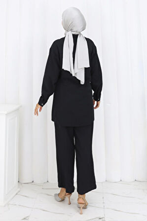 Minimal Taşlı Takım Siyah 19367