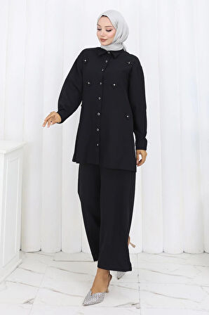 Minimal Taşlı Takım Siyah 19367