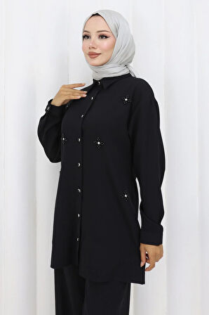 Minimal Taşlı Takım Siyah 19367