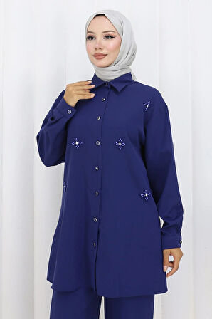 Minimal Taşlı Takım İndigo 19367