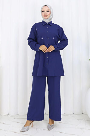 Minimal Taşlı Takım İndigo 19367