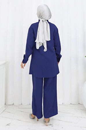 Minimal Taşlı Takım İndigo 19367