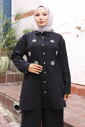 Parıltı Taş Detaylı Takım Siyah 19264