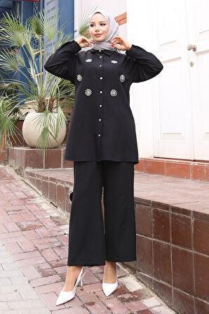 Parıltı Taş Detaylı Takım Siyah 19264