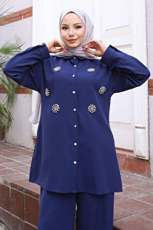 Parıltı Taş Detaylı Takım İndigo 19264