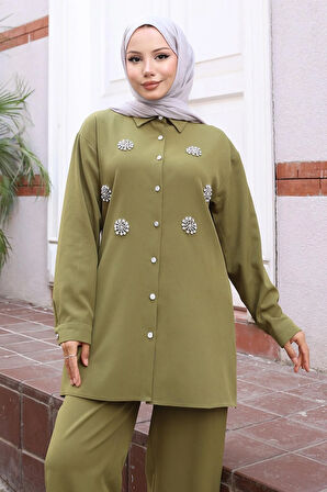 Parıltı Taş Detaylı Takım Haki 19264