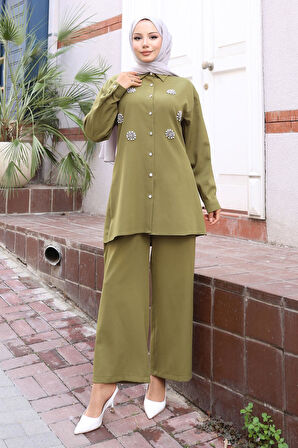 Parıltı Taş Detaylı Takım Haki 19264