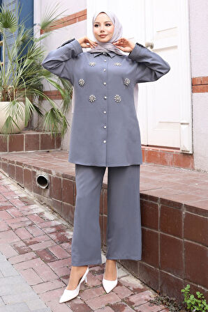 Parıltı Taş Detaylı Takım Gri 19264