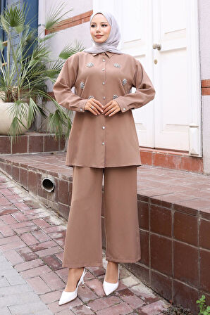 Parıltı Taş Detaylı Takım Vizon 19264