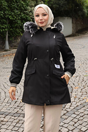 Fermuarlı Kapşonlu Mont Siyah 19270