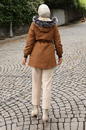 Fermuarlı Kapşonlu Mont Taba 19270