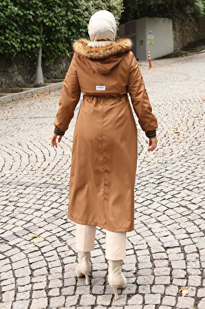 Kürk Yakalı Beli Bağcıklı Mont Taba 19269